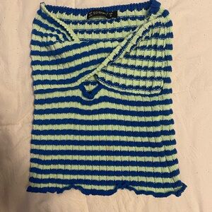 Blue and green stripped crossover tube top